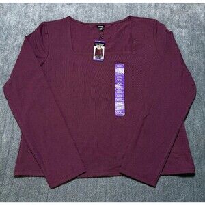 Express Square Neck Top Women's 2XL Purple Soft Stretch Long Sleeve Casual Wear